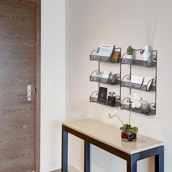 Deco Brothers 3 Tier Wall Mounted Spice Rack, 2 Pack, Bronze-NeatNest