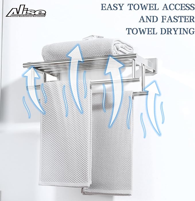 Alise Towel Rack,Towel Hanger Towel Shelf with Double Towel Bars for Bathroom Lavatory,16 Inch SUS 304 Stainless Steel Wall Mount Towel Holder,Polished Chrome