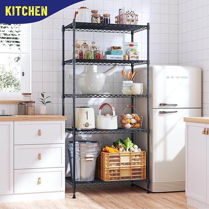 1010LBS Storage Shelves Adjustable Metal shelving Unit 5 Tier Wire Shelving, Pantry Shelves Sturdy Steel Wire Shelf for Laundry Bathroom Kitchen Pantry Closet, 13.8"D x 22.4"W x 60"H, 3PCS