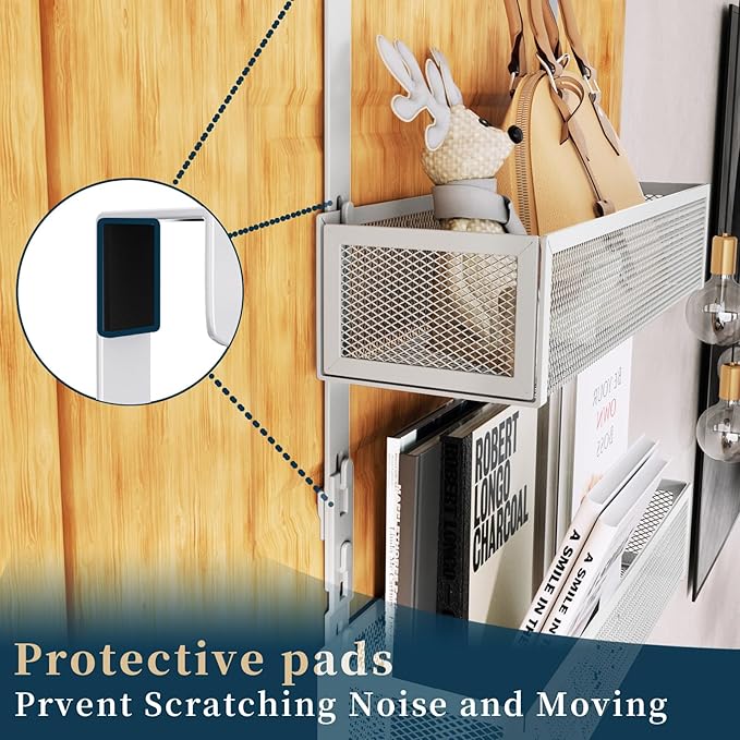 Consumest Over The Door Hooks Organizer - Extra Long Door Hanger with 9 Coat Hooks & 2 Mesh Basket, Back Storage Organizer Hanging Towels for Bathroom, Bedroom, Silver (for 1.76 in Doors)