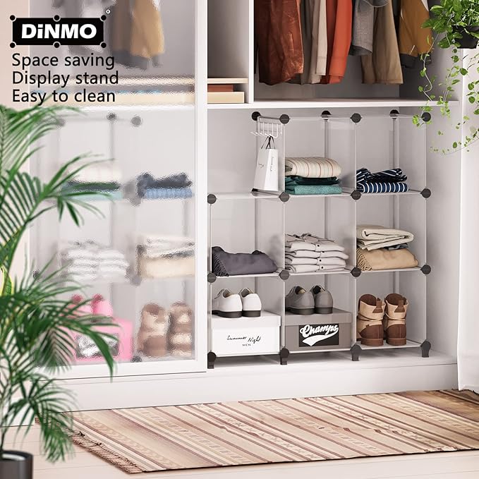 DINMO 16 Cubes Storage Organizer, Bookcase, Display Shelf with Wooden Mallet, Cabinet Storage for Kids, Adult, Office, Bedroom, Bathroom, White-NeatNest
