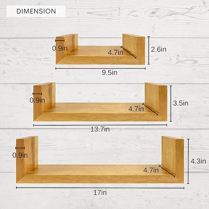 100% Solid Wood Floating Shelves Perfect for Bathroom Décor Set of 3 Wooden Wall Shelves for Bedroom Living Room Kitchen Simple Minimalist Home Décor-NeatNest