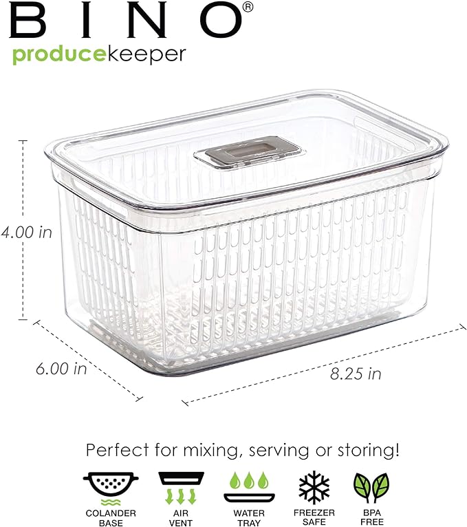 BINO | Produce Saver - 6.8 Cup/1.6L | Fridge Storage Containers for Fruits and Vegetables | Adjustable Air Vent, Removable Basket | BPA-Free Fridge Organizers-NeatNest