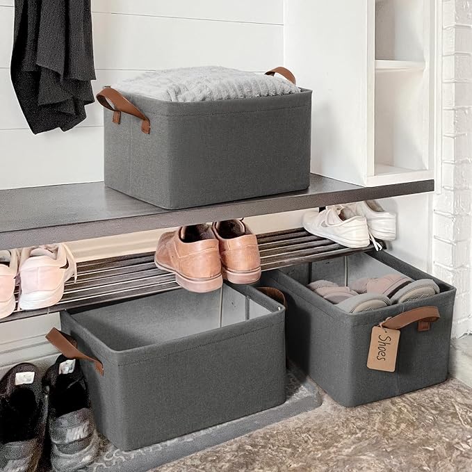 CHICVITA Storage Baskets Large Storage Bins for Organizing, Clothes Storage Bins, Closet Organizers and Storage, Small Laundry Basket for Shelves, 16 ¾" L x 11" W x 9 ¾" H, Grey, 2-Pack