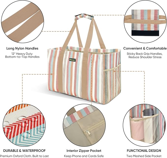 BALEINE Soft 9 Gallon Extra Large Utility Tote, Foldable Reusable Storage Bag (Color Stripe)-NeatNest
