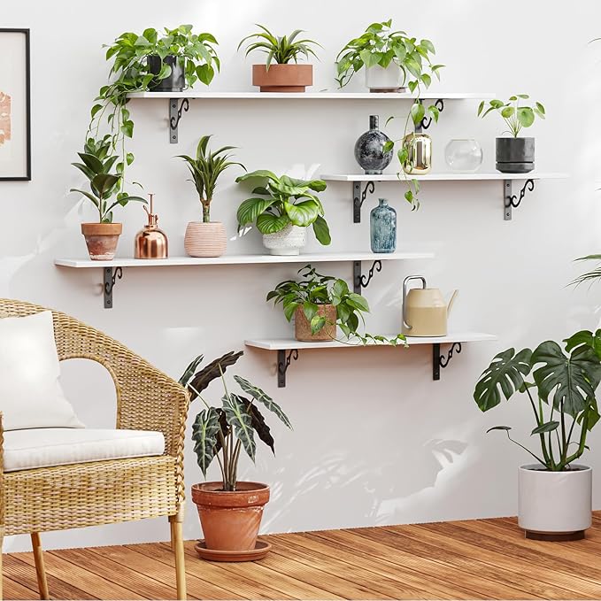 DINZI LVJ Long Wall Shelves, 47.3 Inch Large Floating Shelves Set of 2, Wide Display Shelf Wall Mounted with Brackets, Easy Hanging for Living Room, Toilet, Office, Bedroom, White-NeatNest