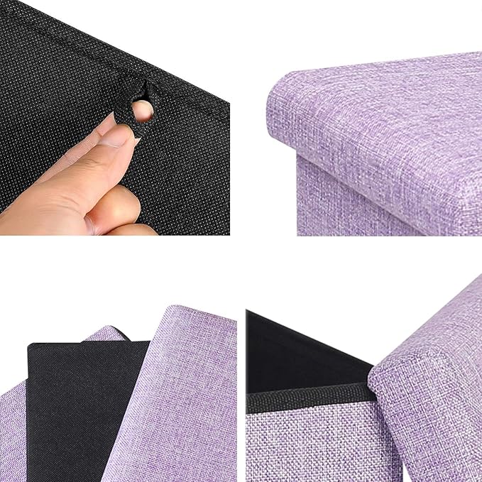 B FSOBEIIALEO Storage Ottoman Cube, Linen Small Foot Seat, for Living Room, Bedroom, Home Office, Dorm Storage Footrest Light Purple 11.8"x11.8"x11.8"