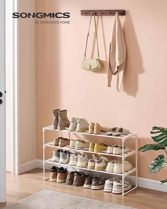 SONGMICS Shoe Rack, 3-Tier Shoe Organizer, Metal Storage Shelf, Upright or Upside Down, for 16-20 Pairs, Stackable, for Entryway, 11.8 x 36.2 x 21.7 Inches, Pearl White ULSA303W03-NeatNest