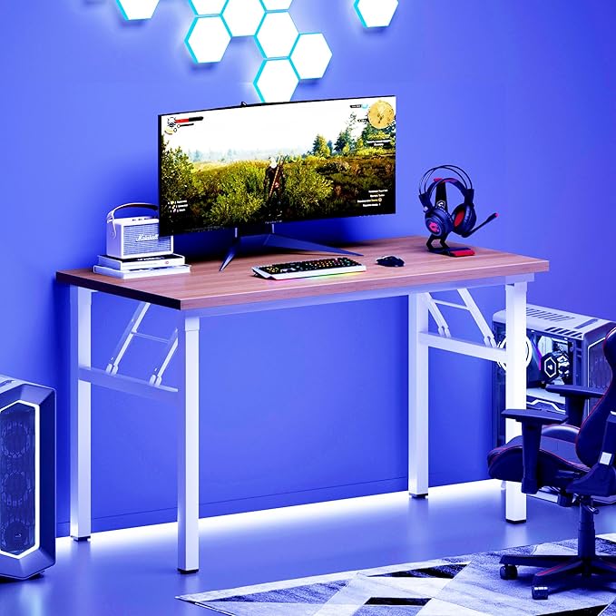 DlandHome 47 inches Folding Table Computer Desk Portable ActivityTable Conference Table Home Office Desk, Fully Assembled Teak and White DND-ND5-120TW-NeatNest