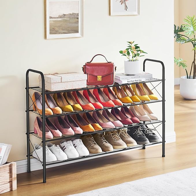Hoctieon 4 Tier Mesh Style Shoe Rack, Entryway Shoe Shelf, Shoe Storage Organizer, Shoe Rack for Closet, Space Save for Bathroom, Garage, Hallway, Bedroom, Living Room, Black-NeatNest