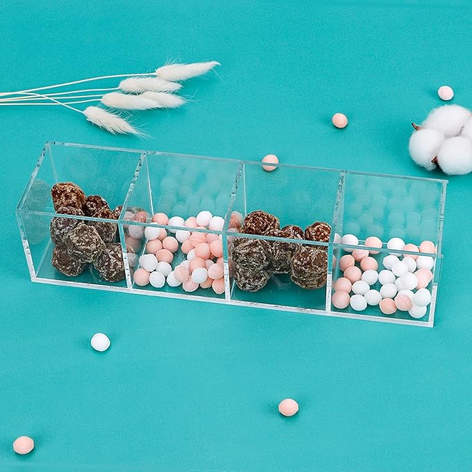 dedoot Acrylic Drawer Organizer 4-Section Clear Plastic Makeup Organizer Storage Container Acrylic Cube for Vanity Makeup Brush, Beauty Accessories-10x2.5x2.3 Inch-NeatNest