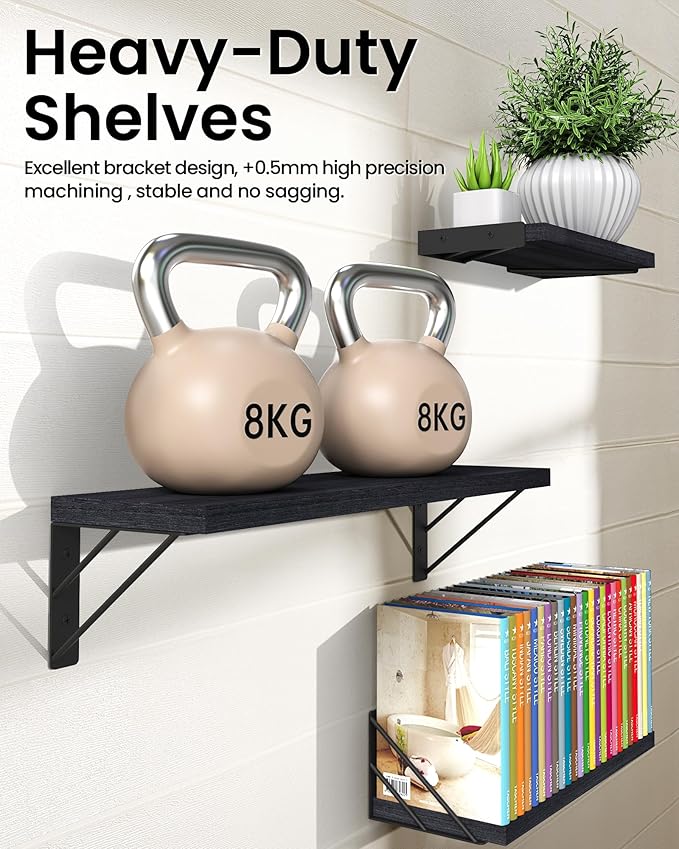 BAYKA Wall Shelves for Bedroom Decor, Floating Wall Shelves for Living Room Kitchen Storage, Wall Mounted Rustic Wood Floating Shelves for Kids Books, Corner Shelves for Bathroom, Office(Set of 3)-NeatNest
