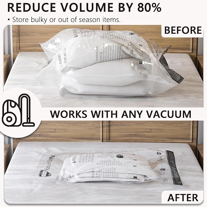 Vacuum Storage Bags 9 Combo, (3 Jumbo, 3 Large, 3 Medium) Space Saver Bags with Travel Hand Pump, Compression Airtight Sealer Bags for Clothes, Bedding, Pillows, Comforters, Blankets-NeatNest