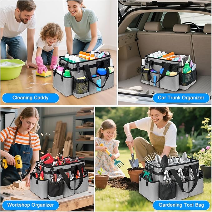 Cleaning Caddy Bag, Cleaning Supplies Organizer for Housekeepers, Housekeeping Caddy with Handle and Detachable Padded Cushion, Gray-NeatNest