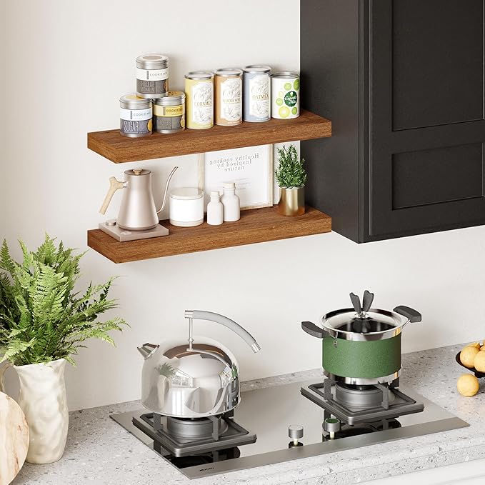 BAMEOS 24x6 Wall Shelf, 2-Shelf Modern Oak Floating Shelf Set for Bedroom, Bathroom, Kitchen Storage-NeatNest