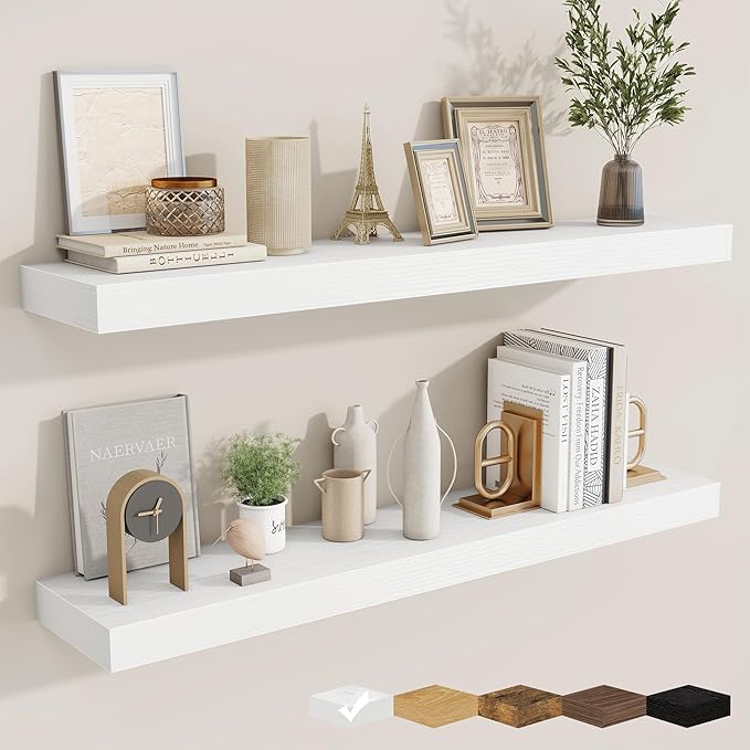 fuqing Floating Shelves for Wall, Bathroom Shelf Wall Mounted for Storage, Shelves with Invisible Bracket for Bedroom, Kitchen, Living Room, Farmhouse Small Book Shelf, 40 Inch Set of 2, White-NeatNest