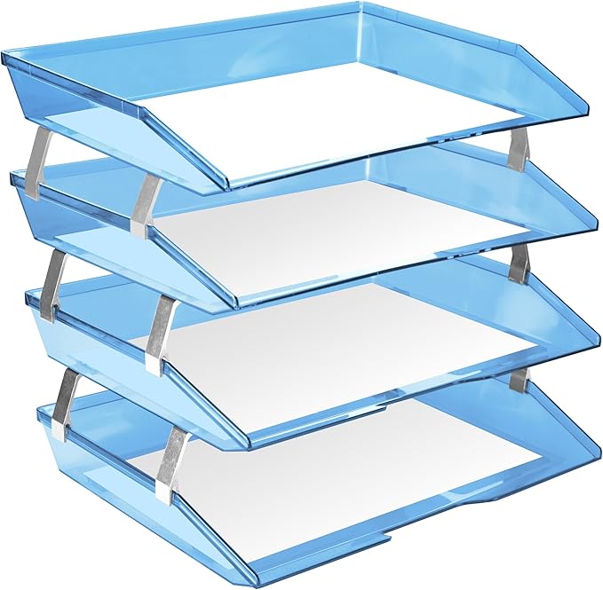Acrimet Facility 4 Tier Letter Tray Side Load Plastic Desktop File Organizer (Clear Blue Color)-NeatNest