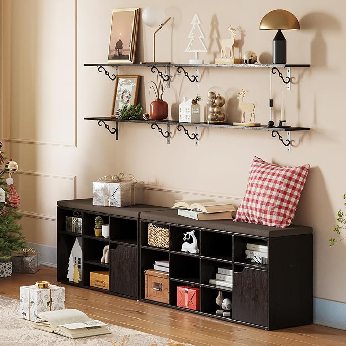 DINZI LVJ Long Wall Shelves, 55.1" Large Floating Shelves Set of 2, Wide Display Shelf Wall Mounted with Brackets, Easy Hanging for Living Room, Toilet, Office, Bedroom, Espresso-NeatNest