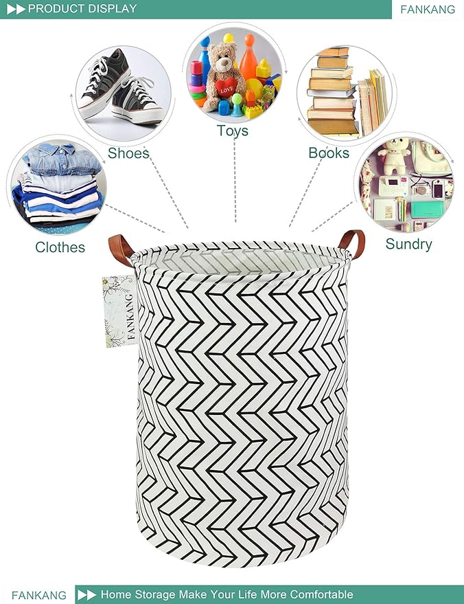 FANKANG Storage Basket, Nursery Hamper Canvas Laundry Basket Foldable with Waterproof PE Coating Large Storage Baskets for Kids Boys and Girls, Office, Bedroom, Clothes,Toys(Geometric)
