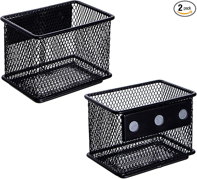 dedoot 2 Pack Magnetic Pen Holder, 3.45x2.3x2.6 Inch Magnetic Basket Locker Organizer Metal Mesh Pencil Memo Holder for Whiteboard, Fridge, Desk, Offices-NeatNest