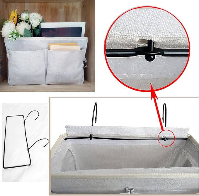 Bedside Caddy Organizer & Bedside Storage Basket Multi-Function Organizer for Bunk, Hospital Beds, Dorm Bed Rails,| Holds Magazines, Books, Glasses, Phone | Space-Saving (White 2 Pack)-NeatNest