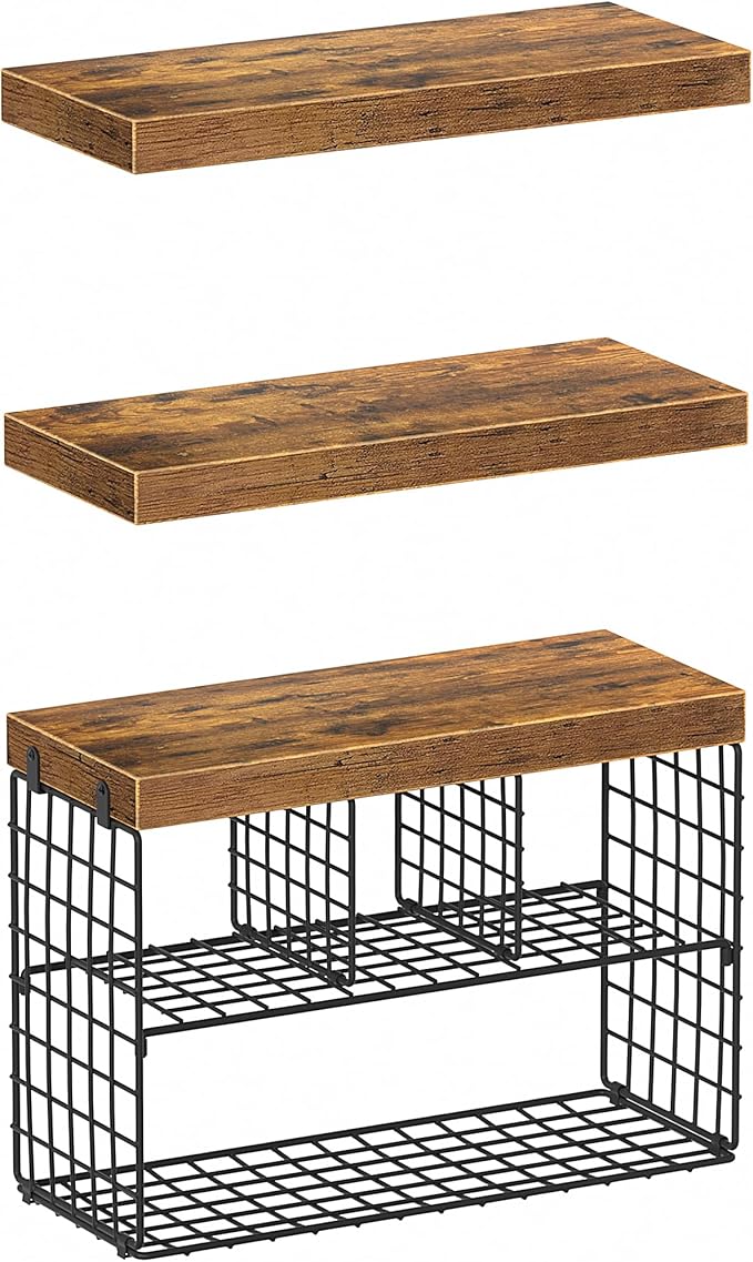 Bathroom Floating Shelves for Wall - Shelf Over Toilet Storage Small Farmhouse Decor Shelves (15.7 inch, Set of 3, Rustic Brown)-NeatNest