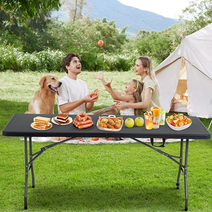 BestOffice Outdoor Folding Camping Table Plastic Table Portable Square Height Dining Table Perfect for Picnics,Parties,Party and Camping,Black-NeatNest