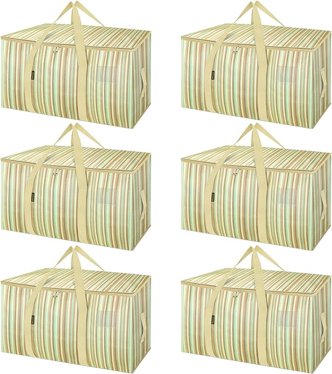 BALEINE 6-Pack Oversized Moving Bags with Reinforced Handles, Heavy-Duty Storage Tote for Clothes, Moving Supplies (Color Strip, 6-Pack)-NeatNest