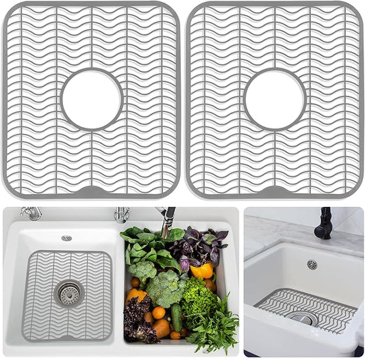 DecorRack 2 Sink Protectors for Kitchen Sink, Plastic 12" x 11" Dish Rack, Protect Sink from Stains, Damage, Scratches, Dishwasher Safe Grid Mat for Kitchen (2 Pack, Gray)-NeatNest