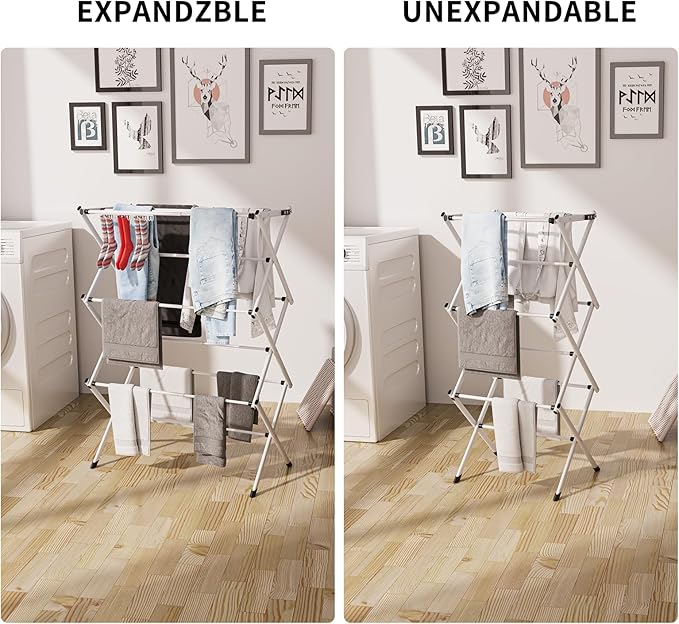3-Tier Clothes Drying Rack Foldable | Foldable Clothing Drying Rack | Laundry Drying Rack Collapsible |Small Dry Rack Use for Laundry Room, Dorm,-White+Black