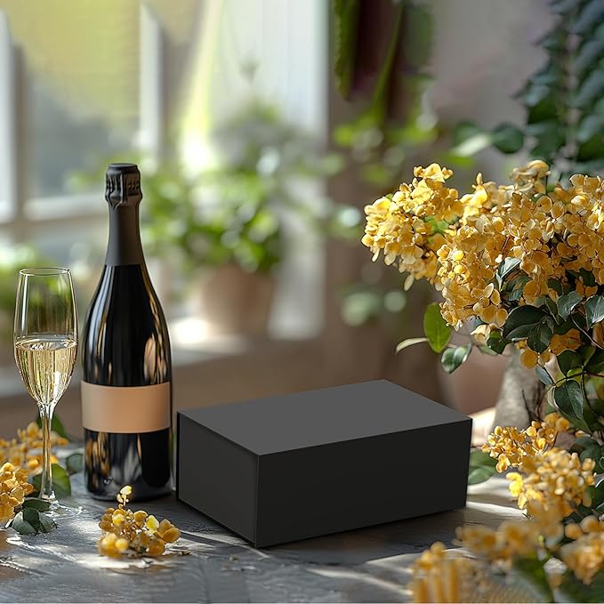 Black Gift Box 12x6x4 Inches Foldable Magnetic with Lid Black Magnetic for Presents,Keepsake Box Weddings,Proposals, Birthdays,Christmas,Halloween,Holiday Gift Giving Packaging-NeatNest