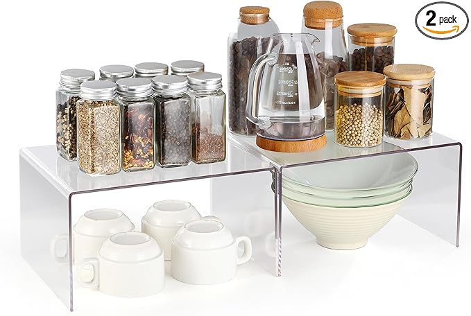 Acrylic Cabinet Organizer, Shelf Organizer, Set of 2 Spice Organization for Cabinet, Spice Rack, Stackable Kitchen Countertop Organizer | Cupboard, Pantry Shelves, and Storage Space Saver-NeatNest