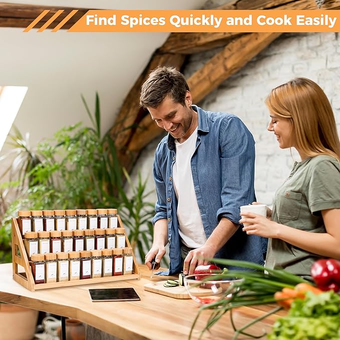 Bamboo Tiered Spice Rack, for Countertop Spice Organizer for Pantry Spice Shelf Organizer Kitchen Spices Rack,Cabinet spice rack,Cabinet seasoning rack