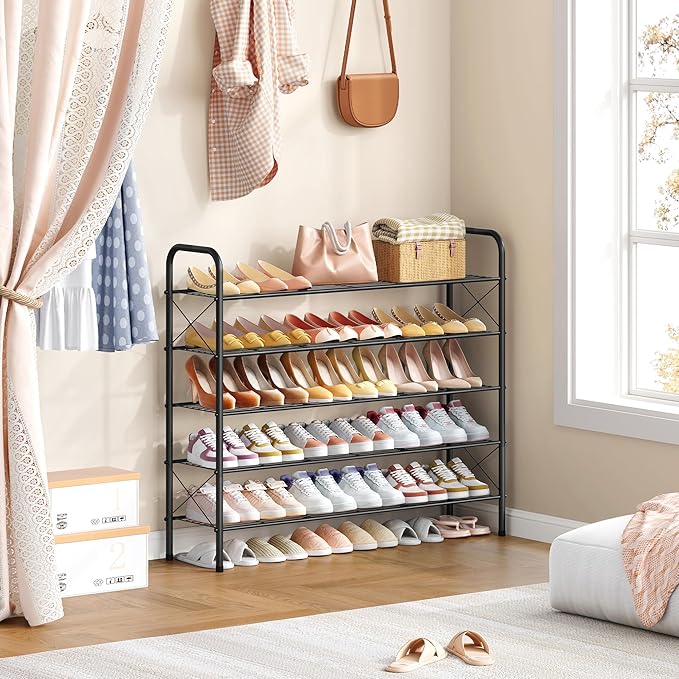 Hoctieon 5 Tier Mesh Style Shoe Rack, Entryway Shoe Shelf, Shoe Storage Organizer, Shoe Rack for Closet, Space Save for Bathroom, Garage, Hallway, Bedroom, Living Room, Black-NeatNest