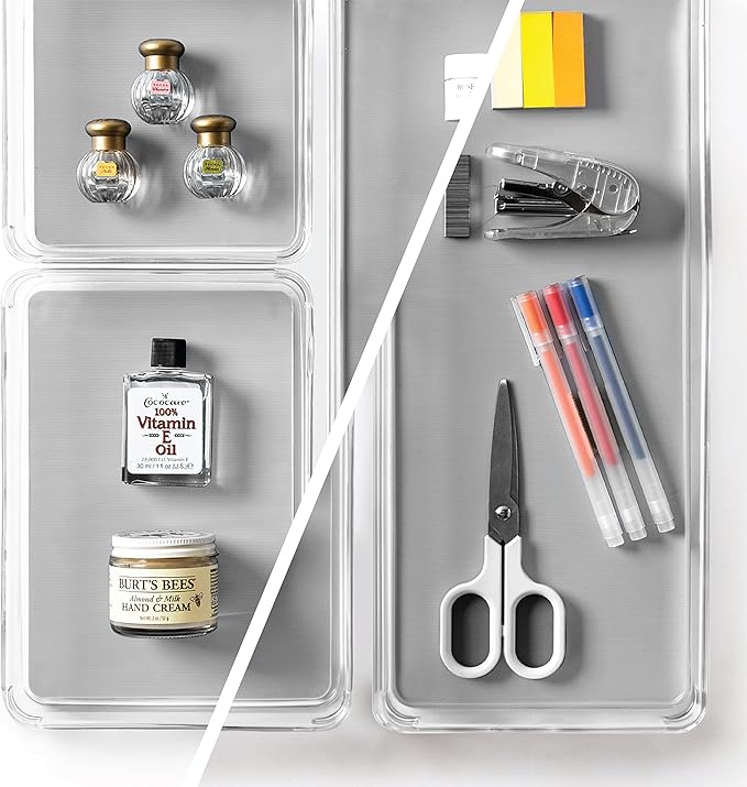 BINO | 3-Piece Drawer Organizer Bin Set - Grey, Large | THE MODULAR+ | Multi-Purpose Storage | Soft-Grip Lining and Non-Slip Rubber Feet | Durable | BPA-Free | Desk Drawer Organizer | Vanity Organizer-NeatNest