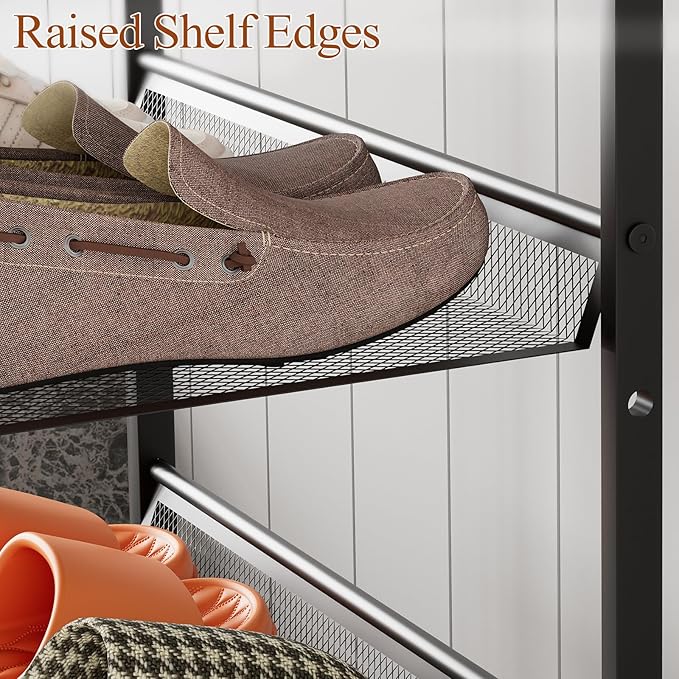 Garden 4 you 4 Tiers Narrow Shoe Rack,Small Space Freestanding Shoe Storage Organizer with Brown Wooden Tabletop,Adjustable Metal Shelf Stackable Shoe Shelf for Entryway Hallway Living Room Closet-NeatNest