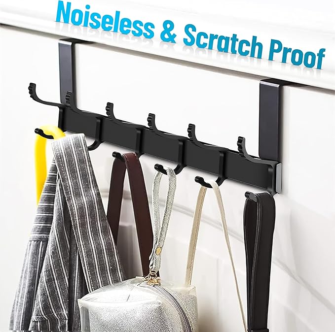 Door Coat Hanger Adjustable Over The Door Hanger-6 Double Hooks, Over Door Coat Hooks, Door Clothes Hanger Suitable for Clothes, Hats, Keys, Towel, Over The Door Hooks