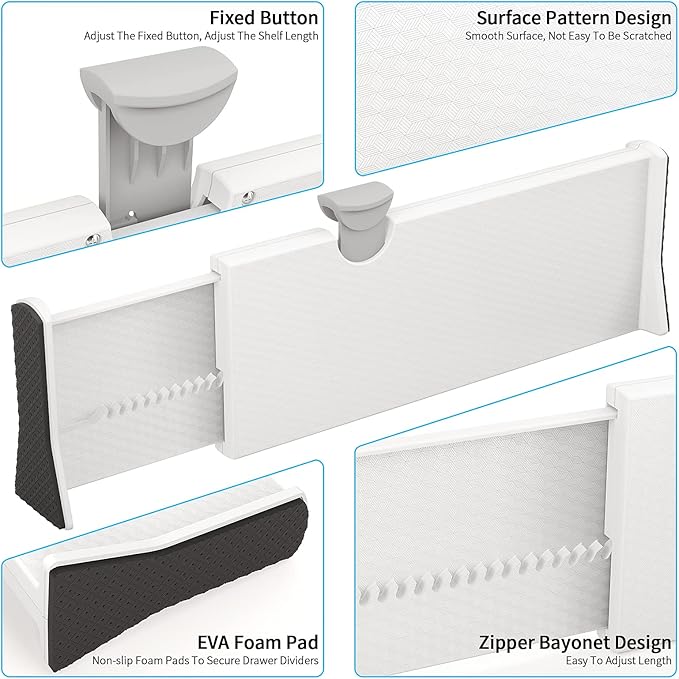 Drawer Dividers Organizer 12 Pack, Adjustable Separators 4" High Expandable from 11-17" for Bedroom, Bathroom, Closet, Clothing, Office, Kitchen (White, 12 PACK)-NeatNest