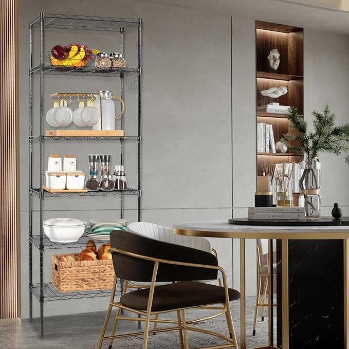 6 Tier Adjustable Storage Shelf Metal Storage Rack Wire Shelving Unit Storage Shelves Metal for Pantry Closet Kitchen Laundry