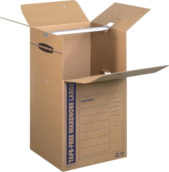 Bankers Box Tall Wardrobe Box 3 Pack, Tape-Free Design, 24-in x 24-in x 40-in (7710501)-NeatNest