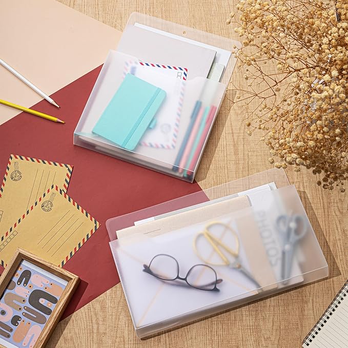 Fuutreo 6 Pcs Magnetic Wall File Organizer Magnetic Wall File Holder Refrigerator Magazine Holder for Mail Letters Paper(Clear,8.3 x 13.8 Inch, 12.6 x 9.5 Inch,Mixed Size)