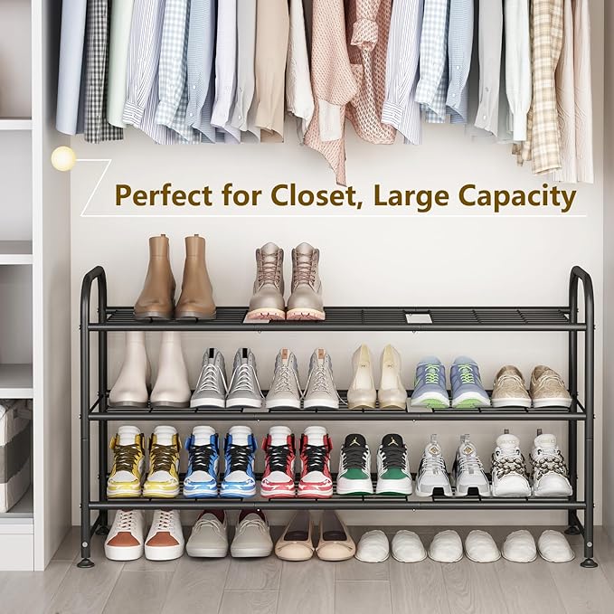 LINZINAR Shoe Rack 3 Tier Long Metal Shoe Organizer for Closet Entryway Black-NeatNest