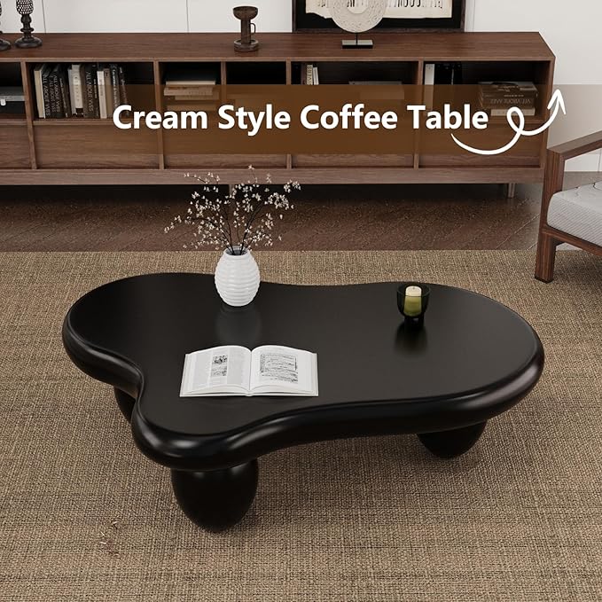 Black Cloud Shaped Coffee Table Modern Cloud Coffee Table for Living Room Irregular Cute Center Table with Thicken Round Edge and 3 Legs Low Coffee Table for Bedroom,Cloud c Black 39.4"-NeatNest