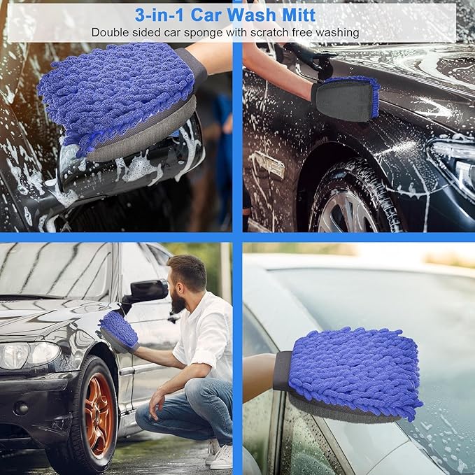 Collapsible Car Wash Bucket with Microfiber Mitt, 10L (2.6 Gallon) Portable Water Bucket with Handle for Car Wash Household Cleaning, Multiuse Collapsible Water Bucket and Car wash mitt - Blue-NeatNest