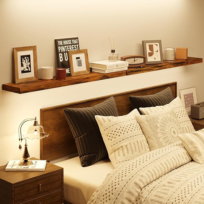 BAMEOS Floating Shelves, 31W x 7D Rustic Brown Wall Mounted Wooden Shelves with Invisible Brackets Set of 2, Hanging Wall Shelves Decoration for Bedroom, Bathroom, Living Room and Kitchen-NeatNest