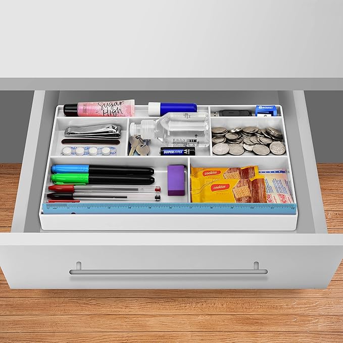 Acrimet Desk Drawer Organizer Tray with 8 compartments Bin Multi-Purpose for Desk Supplies and Accessories (Plastic) (White Color)-NeatNest