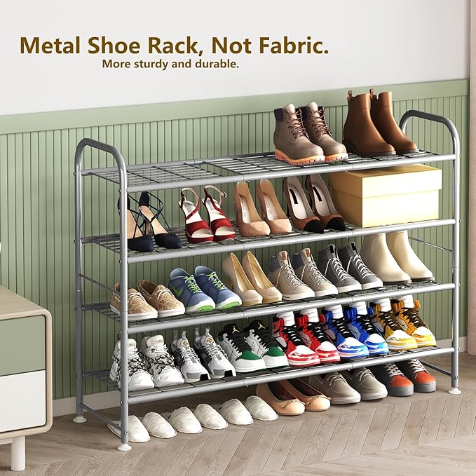 LINZINAR Shoe Rack 4 Tier Storage Organizer for Closet Entryway Metal Grey-NeatNest