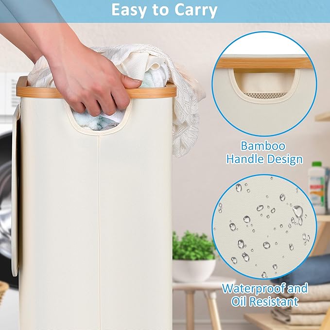 efluky Slim Laundry Basket with Wheels, Narrow Rolling Laundry Hamper with Lid and Removable Bag, Aesthetic Dirty Clothes Hamper on Wheels for Laundry Room, Bedroom, Dorm and Bathroom, 75L Beige-NeatNest