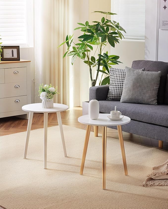 Apicizon Round Side Table, Gold Nightstand End Table for Living Room, Bedroom Home Decor Bedside Table with Gold Wood Legs 16.5 Inches-NeatNest