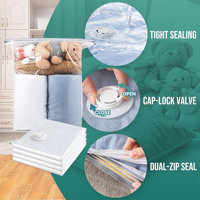 TAILI 20 Pack Combo Vacuum Storage Bags, Vacuum Seal Bags for Clothing (4 Jumbo, 4 Large, 4 Medium, 8 Travel Roll), Space Saver for Bulky Clothing, Beddings, Comforters, Saving More Closet Space-NeatNest